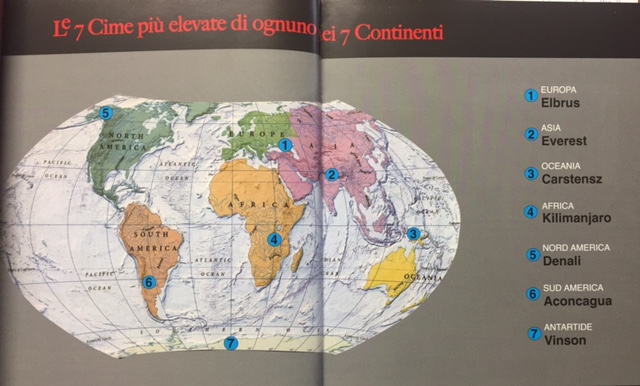 Il planisfero con le 7 più alte vette dei 7 continenti